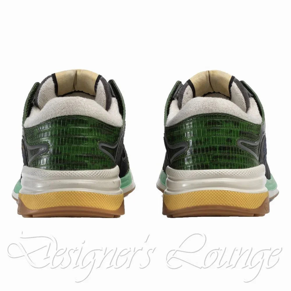 NEW GUCCI Men's ULTRAPACE Low Top Sneakers In Green Tejus Leather G 7.5 / US 8